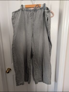 H&M Washed Gray Wide Leg Jeans with Drawstring Waist